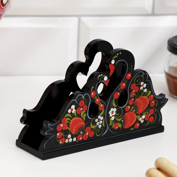 Салфетница &laquo;Пара лебедей&raquo;, 4 х 9 см, хохлома