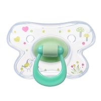 Соска - пустышка силиконовая ортодонтическая, от 12 мес., с колпачком + держатель &laquo;Зайка&raquo;, цвет зеленый