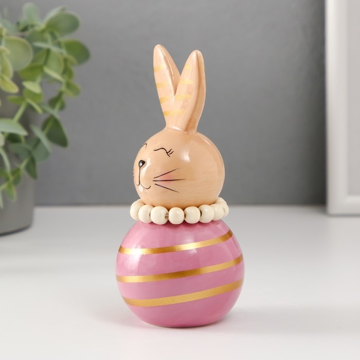 Сувенир керамика Сувенир керамика "Зайка-неваляшка с полосками" бежево-сиреневый 6,3х6,3х13,3 см