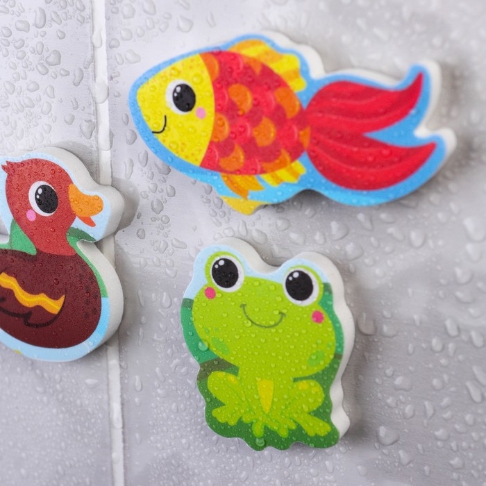 Набор игрушек для ванны Набор игрушек для ванны "На пруду" + сачок + 3 пвх игрушки, Крошка Я