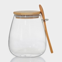 Банка стеклянная для хранения сыпучих продуктов и ложкой &laquo;Эко&raquo;, 1 л, 12&times;14,4 см, с бамбуковой крышкой