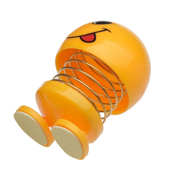 Смайл на пружинке, на панель в авто, язык, желтый Смайл на пружинке, на панель в авто, язык, желтый