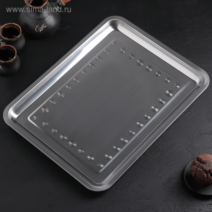 Поднос из нержавеющей стали, 44,5&times;35,5 см, толщина 1 мм, цвет серебряный