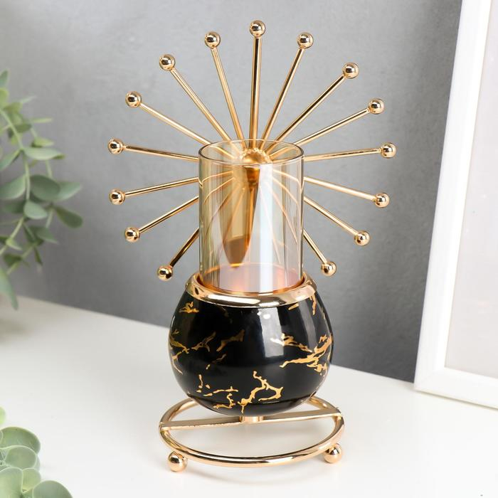 Подсвечник металл на 1 свечу "Колесо обозрения" золото на чёрном мраморе 20х14х9 см