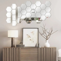 Наклейки интерьерные "Соты", зеркальные, декор настенный, набор 21 шт, шт 8 х 7 см