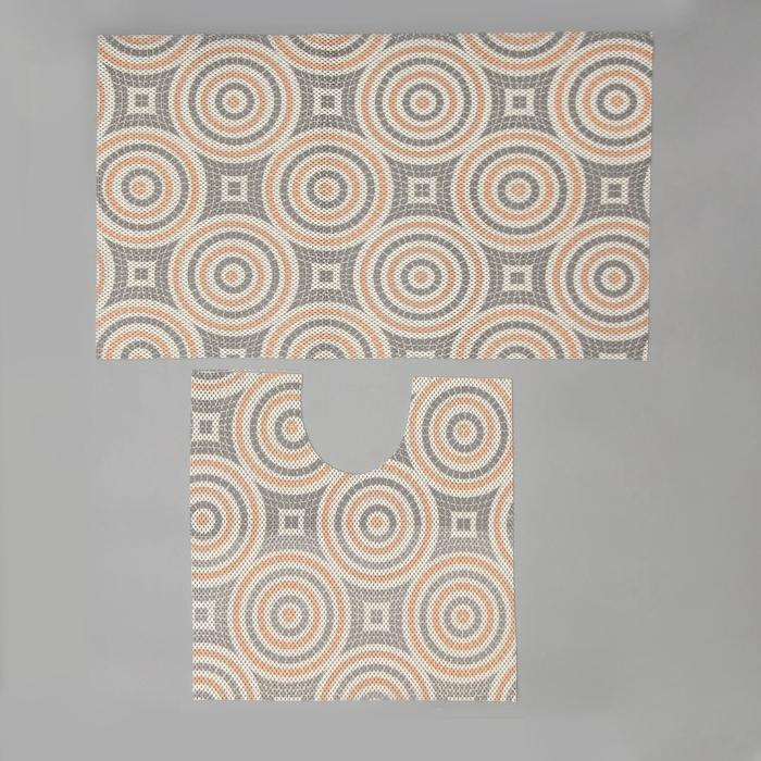 Набор ковриков для ванны и туалета Вилина «Круги», 2 шт: 50×52, 50×85 см Набор ковриков для ванны и туалета Вилина «Круги», 2 шт: 50×52, 50×85 см