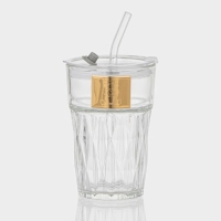 Стакан стеклянный с крышкой и трубочкой &laquo;Крона&raquo;, 400 мл
