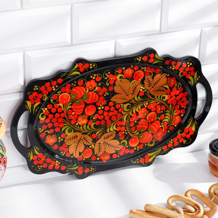 Поднос &laquo;Хохлома&raquo;, средний, ручная роспись, микс