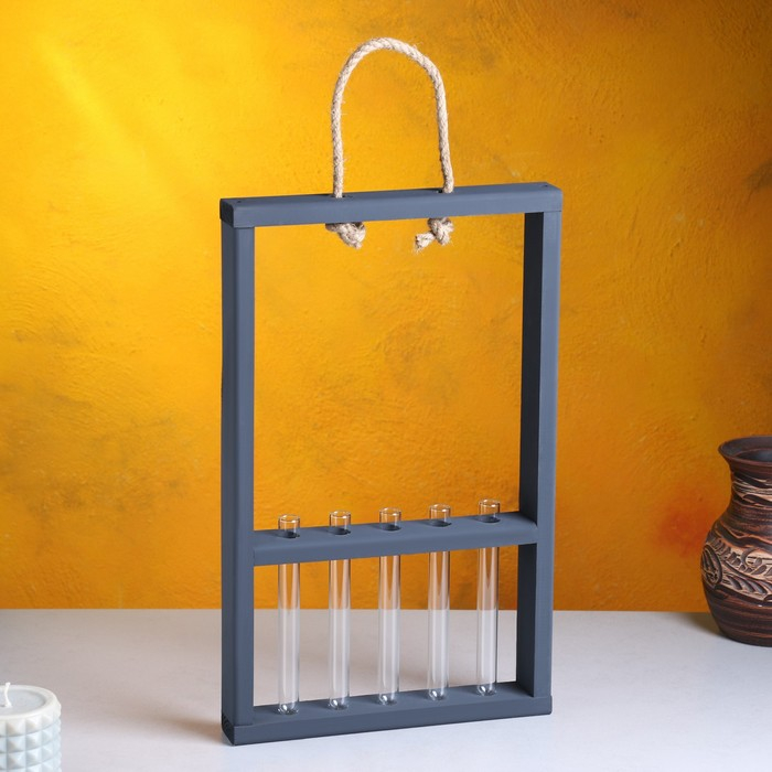 Кашпо деревянное 26&times;5&times;40 см с 5 колбами 15 см "Рамка Экстра Слим", чёрный Дарим Красиво