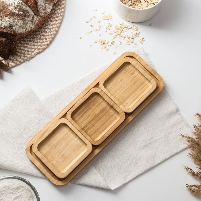 Соусник на подставке Доляна, 3 шт, 32&times;12&times;1,6 см, бамбук