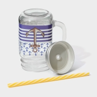 Кружка стеклянная с крышкой и трубочкой Доляна «Моряк», 450 мл, 10×7,5×13 см Кружка стеклянная с крышкой и трубочкой Доляна «Моряк», 450 мл, 10×7,5×13 см