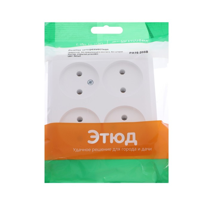 Розетка четверная SE Розетка четверная SE "Этюд", 16 А, 250 В, накладная, без з/к, IP20, белая, PA16-205B