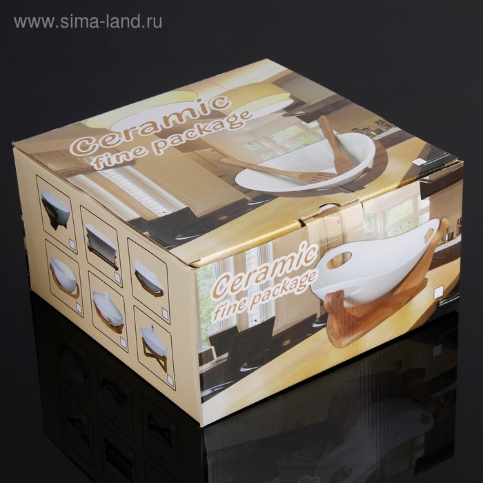 Салатник керамический &laquo;Эстет&raquo;, 2 л, на деревянной подставке