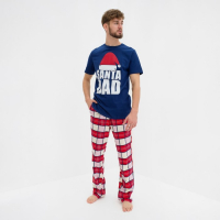 Пижама новогодняя мужская KAFTAN "Santa team", цвет синий/красный, размер 50