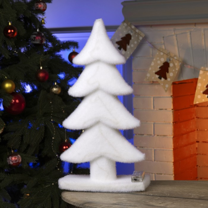 Светодиодная фигура &laquo;Ёлочка&raquo; 27 &times; 52 &times; 11 см, флок, батарейки ААх2 (не в комплекте), свечение тёплое белое