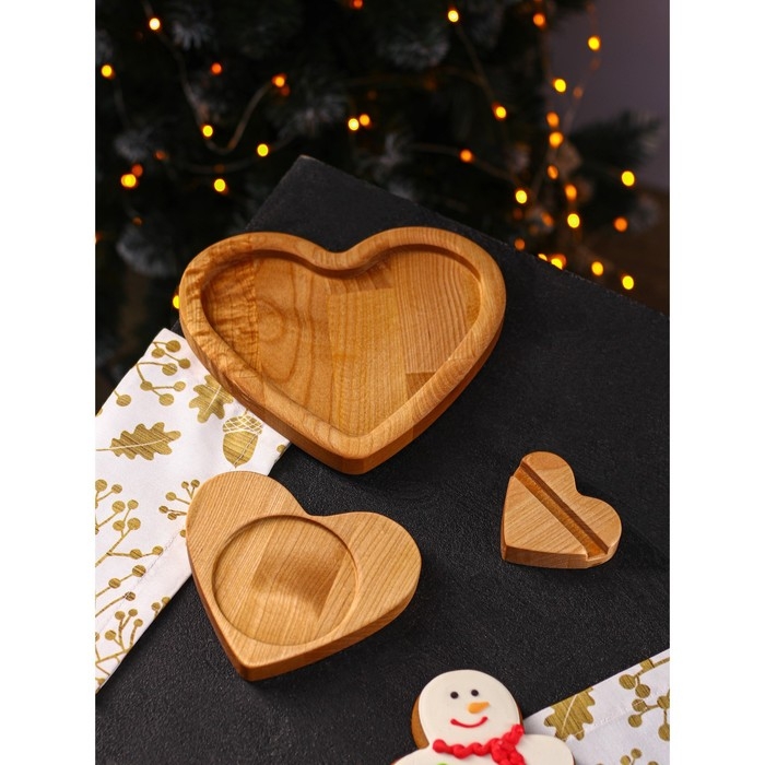 Подарочный набор деревянной посуды Adelica &laquo;Для тебя&raquo;, тарелка 20&times;17 см, подставка под горячее и телефон, берёза