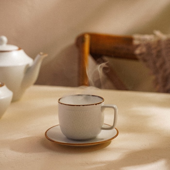 Чайная пара фарфоровая SL Home «Волна в камне», 2 предмета: чашка 200 мл, блюдце d=12,5 см, цвет белый Чайная пара фарфоровая SL Home «Волна в камне», 2 предмета: чашка 200 мл, блюдце d=12,5 см, цвет белый