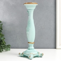 Подсвечник полистоун на 1 свечу "Пышный лист" нежно-голубой 26,5х9х9 см