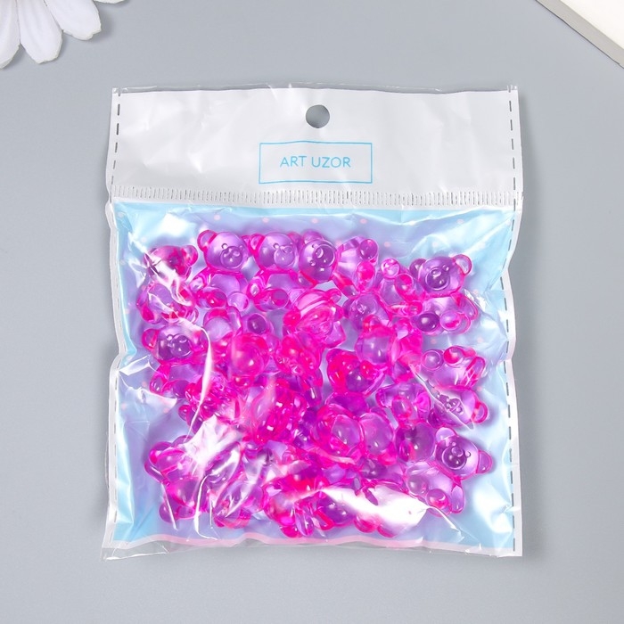 Декор для творчества пластик "Медвежонок" ярко-розовый набор 25 шт 1,8х1,5х1 см