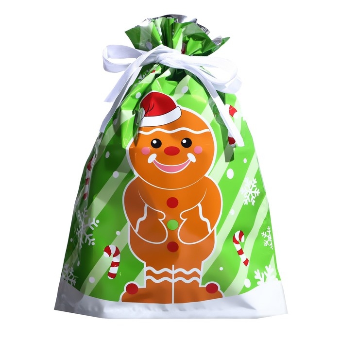 Новый год. Пакет подарочный с завязками, Новый год. Пакет подарочный с завязками, "Пряничный человек", 24х32 см.