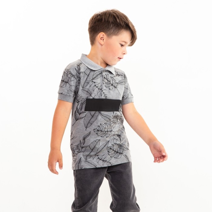 Футболка поло для мальчика, цвет серый/принт микс, рост 110 см