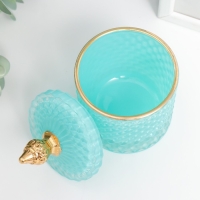 Шкатулка стекло "Ромбы и купол" голубой с золотом 14х8,2х8,2 см