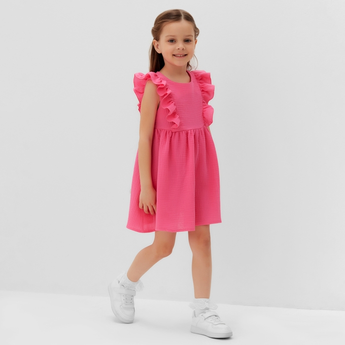 Платье детское с рюшей KAFTAN Платье детское с рюшей KAFTAN "Муслин", р.28 (86-92 см), ярко-розовый