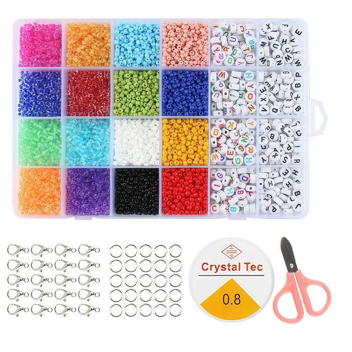 Набор для создания украшений, набор 24 цвета,1 шт. &mdash; 3 мм, 400 букв, леска, фурнитура, ножницы