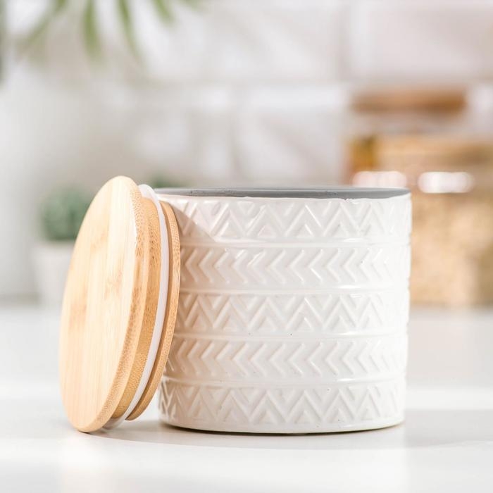 Банка керамическая для сыпучих продуктов «Этника», 400 мл, цвет белый Банка керамическая для сыпучих продуктов «Этника», 400 мл, цвет белый