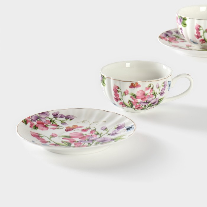 Набор чайный керамический Доляна &laquo;Колокольчики&raquo;, 4 предмета: чашка 250 мл, блюдца d=15 см