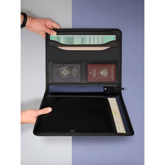 Папка на молнии А4, 2 отделения, Calligrata, 350 х 282 х 33 мм, пластик, 4 кармана, бизнес-класс, синий металлик Папка на молнии А4, 2 отделения, Calligrata, 350 х 282 х 33 мм, пластик, 4 кармана, бизнес-класс, синий металлик