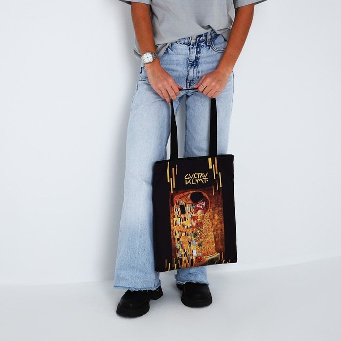 Сумка-шопер &laquo;Поцелуй&raquo;, без молнии, без подкладки, цвет чёрный