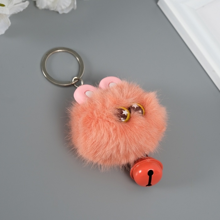 Пушистик на кольце Пушистик на кольце "Звёздные глазки с бубенчиком" персиковый 8,5х6х6 см