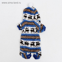 Комбинезон "Олени" с капюшоном, размер XL (ДС 40 см, ОГ 50 см, ОШ 40 см), голубой