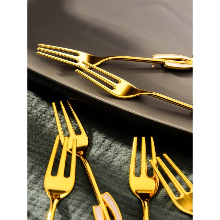 Вилки для фруктов &laquo;Бант&raquo;, длина 12,5 см, 6 шт, цвет золотой