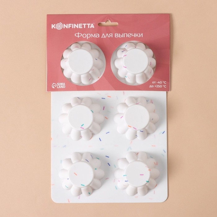Форма для выпечки KONFINETTA &laquo;Сладости. Пудинг&raquo;, силикон, 25,8&times;17,8&times;3 см, 6 ячеек (d=7 см), цвет белый