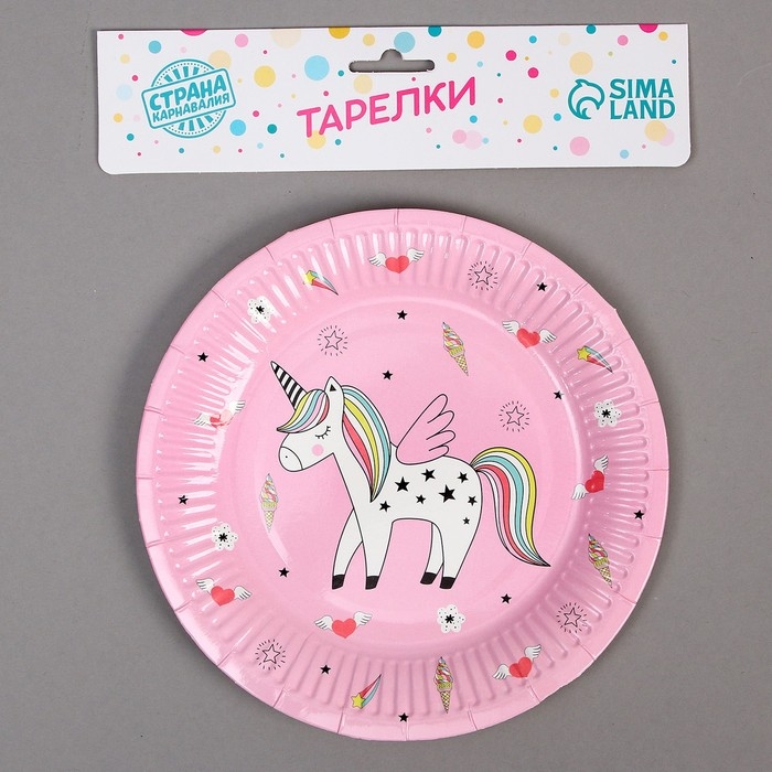 Тарелка бумажная &laquo;Единорог&raquo;, набор 6 шт., цвет розовый