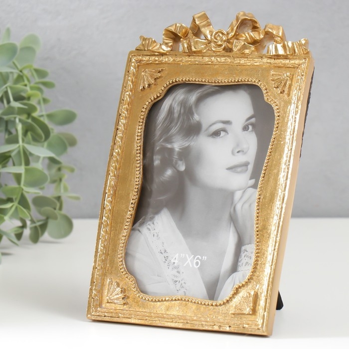 Фоторамка полистоун 10х15 см Фоторамка полистоун 10х15 см "Бант с лентами" золото 19х12 см