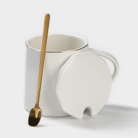 Кружка керамическая с ложкой Simple, 350 мл, цвет белый Кружка керамическая с ложкой Simple, 350 мл, цвет белый