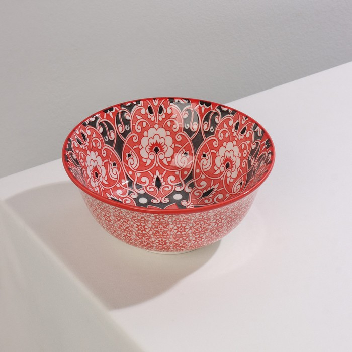 Салатник керамический Доляна &laquo;Джавлон&raquo;, 600 мл, d=14,5 см, цвет красный