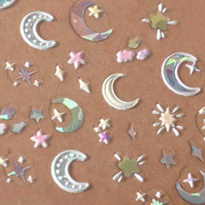 Наклейки для ногтей «Луна и звёзды», объёмные, разноцветные/голографические Наклейки для ногтей «Луна и звёзды», объёмные, разноцветные/голографические