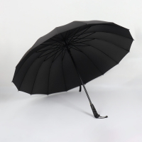 Зонт - трость полуавтоматический &laquo;Однотонный&raquo;, 16 спиц, R = 59/70 см, D = 140 см, цвет чёрный