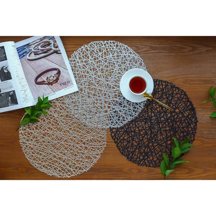 Салфетки сервировочные на стол Доляна &laquo;Паутинка&raquo;, d=38 см, 4 шт, чёрные