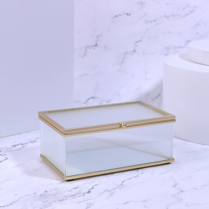 Органайзер для хранения «RIPPLES», с крышкой, стеклянный, с зеркальным дном, 1 секция, 14,5 × 8,5 × 6 см, цвет прозрачный/медный Органайзер для хранения «RIPPLES», с крышкой, стеклянный, с зеркальным дном, 1 секция, 14,5 × 8,5 × 6 см, цвет прозрачный/медный