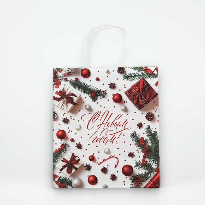 Пакет подарочный новогодний крафтовый &laquo;С Новым годом&raquo;, 22 х 12 х 25 см , Новый год