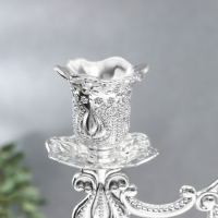 Подсвечник металл на 3 свечи "Узорный" серебро 10х25х26 см