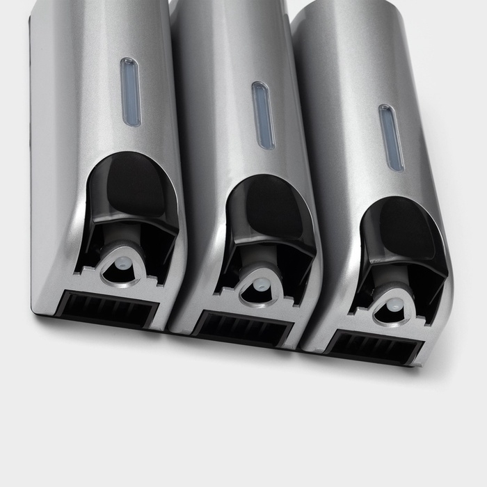 Диспенсер для мыла SAVANNA, механический, 3 отсека по 350 мл: шампунь, кондиционер, гель, серый