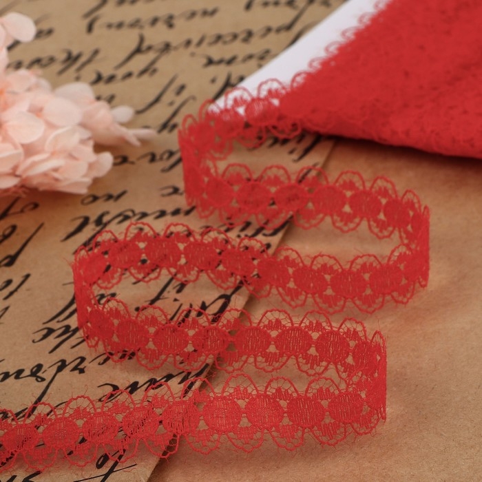 Кружево капроновое, 15 мм &times; 10 &plusmn; 1 м, цвет красный
