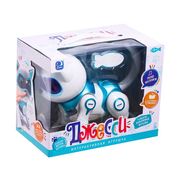 Робот кот &laquo;Джесси&raquo; IQ BOT, интерактивный: сенсорный, свет, звук, музыкальный, танцующий, на аккумуляторе, на русском языке, голубой
