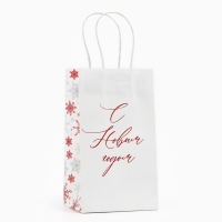 Пакет подарочный новогодний &laquo;С Новым годом&raquo;, снежинки, белый крафт, 12 х 21 х 9 см , Новый год